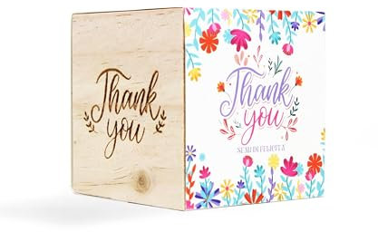 iGreen Cube Augurali - Kit Coltivazione Fiore da Regalare (Thank You) - Idea Regalo Ecosostenibile - 100% Made in Italy - Eco Cube in Legno con Semi di Fiori di Campo