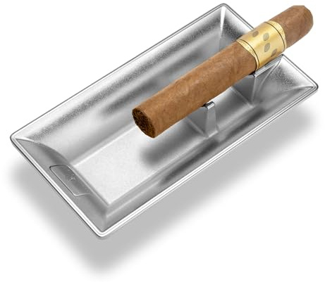 Cenicero de cigarros de metal con doble soporte para cigarros, cenicero exterior irrompible para el hogar, oficina, mesa, patio (plateado)