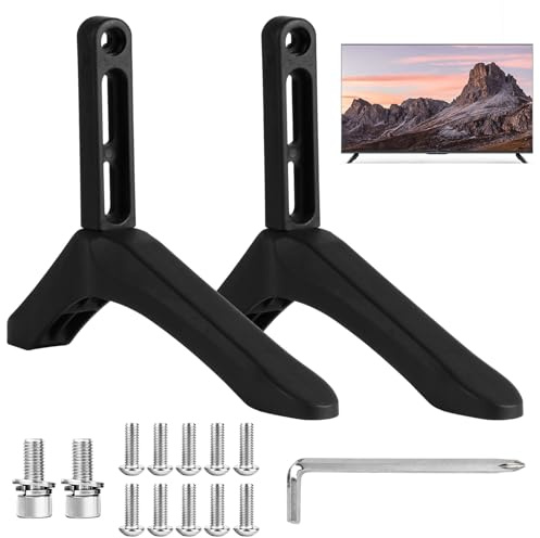 2 patas universales para soporte de TV, base de soporte de TV, base de plástico para la mayoría de televisores LCD/LED/OLED planos y curvos, con accesorios