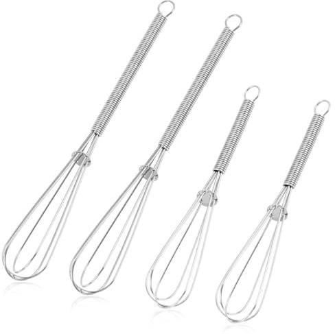 4 PCS Mini Frusta Da Cucina, Varillas de Cocina en Acero Inoxidable 13,5 cm y 18 cm, Mini Batidora Manual Resistente para Batir, Mezclar y Montar, Barillas Batir Manual Tipo Stainless Steel Wire Whisk