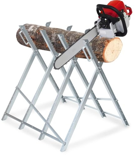 Eikuavons 1 cavalletto per sega stabile in metallo, pieghevole, carico di 150 kg, ideale per motoseghe e lavorazione del legno, in metallo zincato, 81 x 80 x 80 x 80 cm, zincato e resistente
