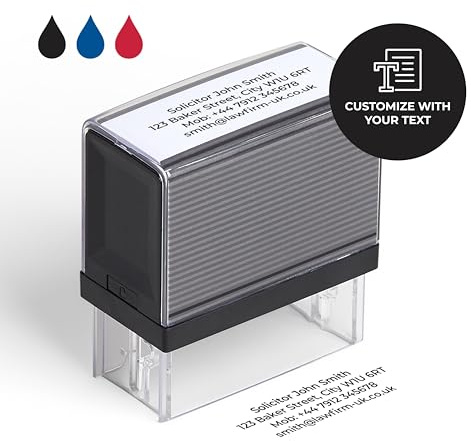 Cimpress Selbstfärbestempel personalisiert mit Wunschtext, als Namensstempel, Firmenstempel oder Adressstempel, Schwarze Tinte 5,7 x 2,1 cm, ideal fürs Büro, Kanzlei, Praxis