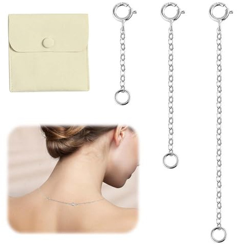 CEJAS 3 Pièces chaîne d'extension en Argent Sterling 925 pour Femme avec Sacs à bijoux, Rallonge de Chaîne pour Allonger Vos Colliers et Bracelets pour la Fabrication de Bijoux(3cm, 5cm, 8cm)