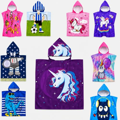 Archival Kids Hooded Towel Poncho – Pink Unicorn Microfibre Swimming & Beach Towel, Soft Absorbent Quick Dry Hooded Poncho for Girls, Pool, Bath & Holidays, 60 x 120 cm