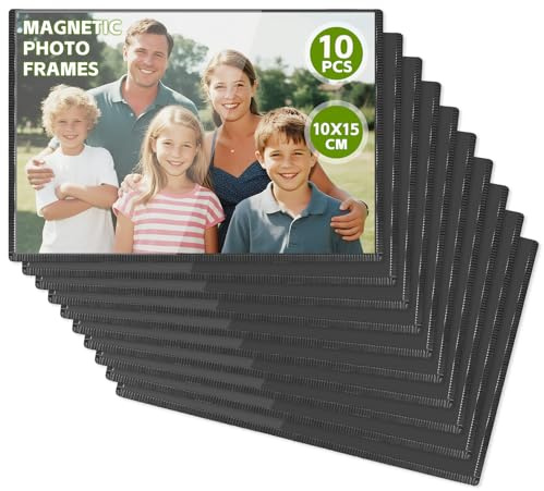 MumdoYAL 10 Piezas Marcos magnéticos para nevera, Marcos para fotos de 10 x 15 cm / 4 x 6 pulgadas,Para almacenar y presentar fotos,Marcos magnéticos para fotos, Bolsillos magnéticos para fotos