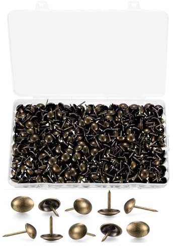 250 puntine per tappezzeria, chiodi per tappezzeria con scatola di plastica, chiodi decorativi per mobili e puntine per pollice per divano, sedia, letto, borchie antiche per tappezzeria, 11 x 17 mm