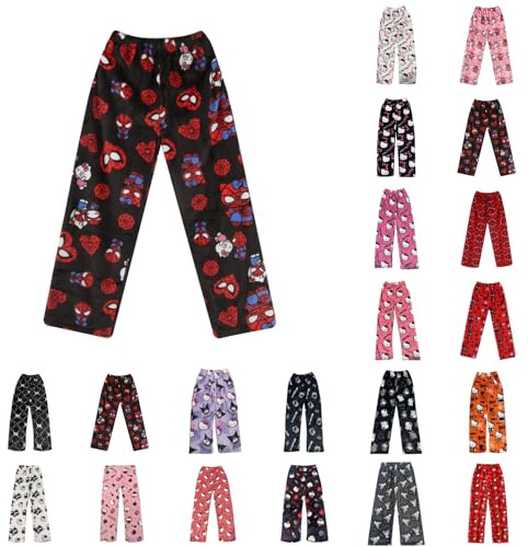 2026 Pantalon Pyjama pour Femme et Homme – Bas de Pyjama en Flanelle Polaire Chaud et Doux Respirant Kawaii Pijama Anime Cartoon Y2K Taille Élastique Décontracté Mode Vêtements de Nuit Maison XS-XXL