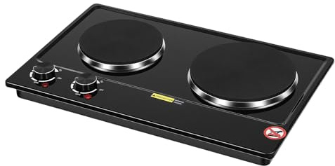 BJTDLLX Doppia piastra di cottura elettrica da 2500 W, piano cottura a infrarossi, 2 piani cottura, 100-250 °C, fornello elettrico portatile per cucina, campeggio, camper