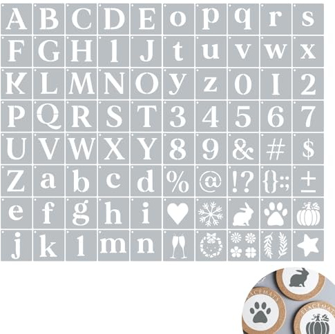 Kit de Plantillas Reutilizables de Letras, Números y SímbolosKit de 80 Plantillas Reutilizables de Letras y Números, con Símbolos y Plantillas Artísticas, para Manualidades Pintura Tela Madera