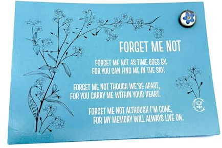 Forget Me Not Memorial Pin Celebration of Life Gift Set, Pressed Flower Design, Funeral Favour, Bereavement present (Pin + Poem Postcard)