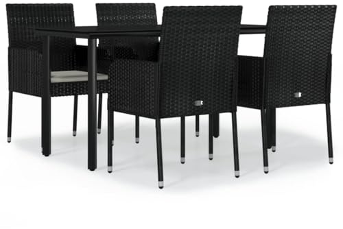 pokgdf Gruppo da pranzo modulare da giardino con rattan PE e piano in vetro temperato, 5 pezzi, set da pranzo da giardino con cuscino in polyrattan e telaio in acciaio resistente alle intemperie