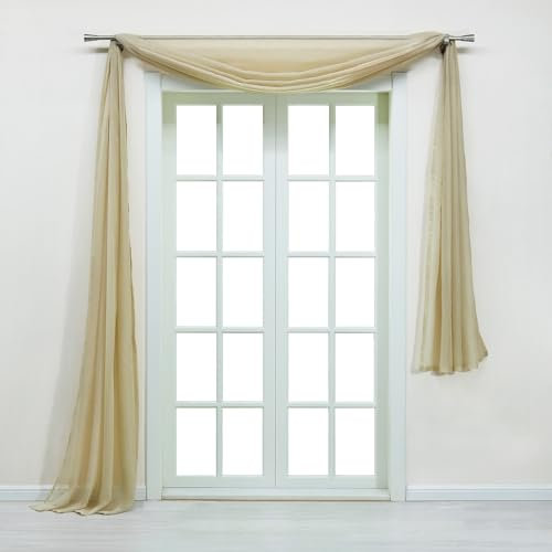 Yujiao Mao Uni Farbe Voile Freihandbogen Schals Querbehang Deko Gardinen Sand BxL 140X400cm
