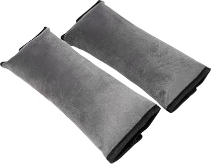 Almohadilla de Cinturón de Coche, 2 juegos, con clip antideslizante, Gris + Rojo, Protección del Cuello Para Niños y Adultos, Protector de Microfibra del Cinturón, Protector Cinturon Coche Lavable