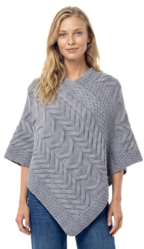 Aran Woollen Mills Poncho en Tricot Irlandais pour Femme Cardigan Triangulaire en Laine Mérinos Supersoft Fabriqué en Irlande