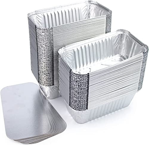 Miamex Lot de 100 Barquettes en Aluminium 480ml Jetables avec Couvercle pour Transport de Nourriture - Congélation – Cuisson