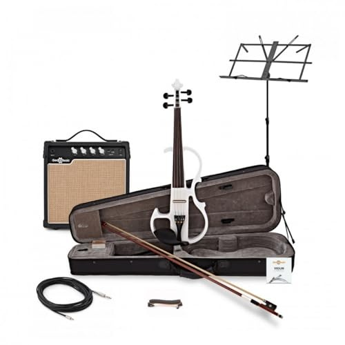 Violín eléctrico 4/4 Full Size con amplificador y paquete de accesorios, blanco