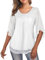 ASUOAgio Women's Plus Size 3/4 Sleeve Blouses Double Layers Mesh Shirt White,L