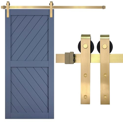 Rio Salto Gold Barn Door Hardware Kit Adjustable Length up to 6ft 7in (36-79) Sliding Hardware Modern Interior Gold Barn Panel 1 Panel Light Gold NO Door