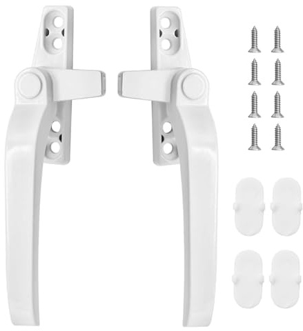 AUTUUCKEE 2 Pcs Window Handles, Universal Left/Right Hand Window Handle Replacement Kit, White Aluminum Alloy Lever with Security Lock for Home Office