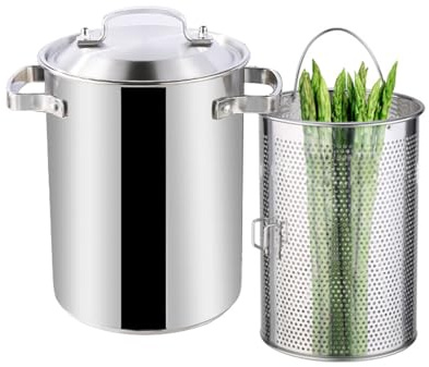 Asparagus Pot Home Deep Fryer Pot with Steamer Basket Steamer and Steel Lid/Multipurpose 4L Pasta Pot Vegetable Cooker Steamer for Kitchen French Fries, Chicken - Induction