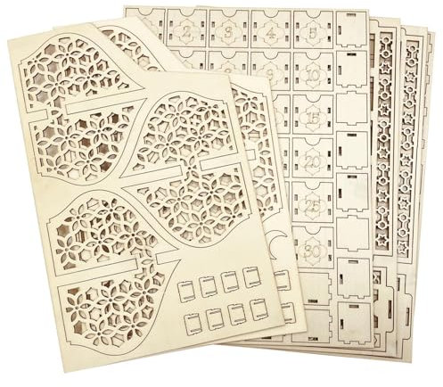 Calendario 'Avvento Ramadans – Calendario per conto alla rovescia Eids, armadietto in legno, luci lunari, stelle, , decorazioni da parete per feste, luna e stella, cassetti ornamentali da