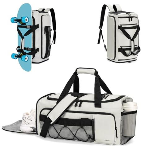 CLUCI Gym Bag for Men & Women, 35L Convertible Travel Sports Duffel Backpack with Shoe Compartment, Waterproof Carry-On for Fitness & Skateboard