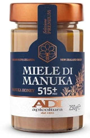 ADI - Miele di Manuka 250g - MGO 515+, Puro Miele Manuka Neozelandese grezzo 100% - Certificato e invasettato in Italia - New Zeland Manuka Honey