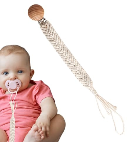 Hogvinnatil Clip para chupete, clip para chupete, clip de cuerda de algodón Boho, para cuerda de algodón hecha a mano para niños, niñas, niños Boho de madera, accesorio para