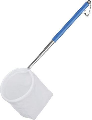 Pawfly Épuisette Aquarium 8 cm, Petit Filet Poisson avec Manche Extensible INOX, Maillage Rond Fin Doux pour Crevettes, Résidus Nourriture pour Aquarium & Petit Bassin, Bleu