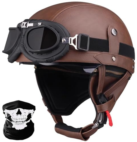 Vintage Deutsche Motorrad Halbhelme Halbschalenhelm Mit ECE Motorradhelm Für Herren Und Damen Retro Jethelm Scooter Helm Chopper Helm Mit Sonnenbrille Cruiser Moped Offenem Helm,D,M 57~58CM