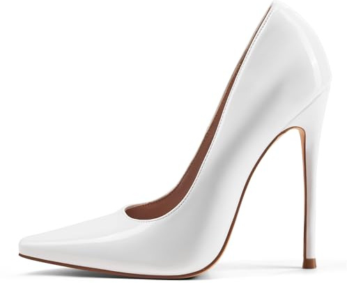 Zhabtuc Décolleté Donna Classiche Tacco 12 cm Punta Quadrata Chiusa Stiletto Slip-On Tacchi Alti Scarpe Comode Quotidiane Festa Lavoro, Bianco, 40 EU