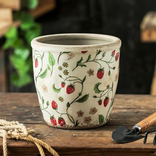 Seodradow Rustic Ceramic Flower Pots for Garden Plants and Succulents,Red Distressed Cracked Ceramic Planters Tuscan Flower Pots(Bm,No Hole)