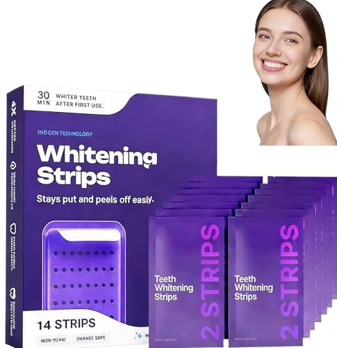 XINCHEN 14 Pezzi Strisce Sbiancanti Denti - 30 Minuti di Rapido Effetto Visibile, Senza Perossido per Denti Sensibili, Sicure per lo Smalt, Rimuove Macchie Caffè/Vino/Fumo (14)