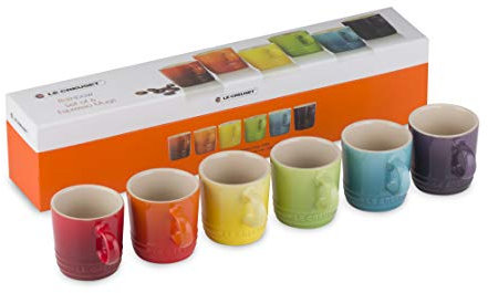 Le Creuset Stoneware Rainbow Espresso Mugs, Set of 6 Colours: Cherry, Volcanic, Teal, Ultra Violet, Soleil, Palm, 91038700470010