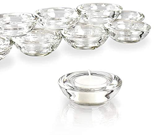 ELIVIA Clear Tealight Candle Holders - Set of 24, Round Chunky Glass Candle Holder, 3 Diameter - CH01
