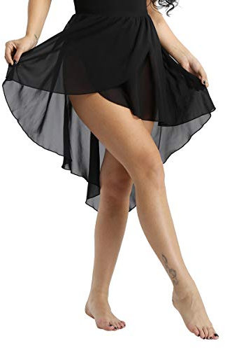 YiZYiF Damen Ballett Rock Wickelrock Asymmetrisch Tanzrock Latein Salsa Ballettrock Trikot Gymnastik Strandrock Skater Rock Wrap Skirt Schwarz One_Size