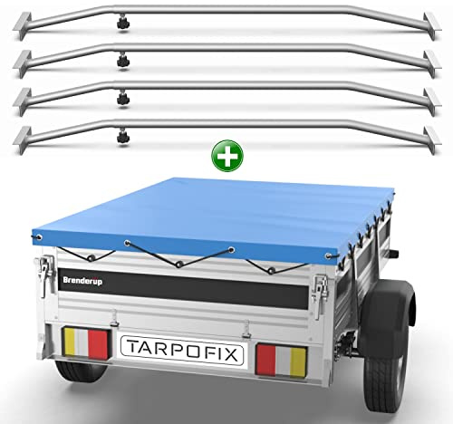 Tarpofix® Lona para Remolque Plana 264 x 135 x 7,5 cm + 4X Soporte de Cubierta (Ajustable 100-145 cm) - Lona Remolque de PVC - Cubierta para Varios remolques de Coches de 750kg & 1000kg