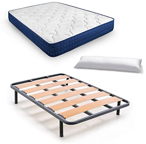 HOGAR24 ES Cama Completa, Colchón Relax Edition 18 + Somier Lama Ancha Reforzada con Patas + Almohada Fibra, Medida 80x180