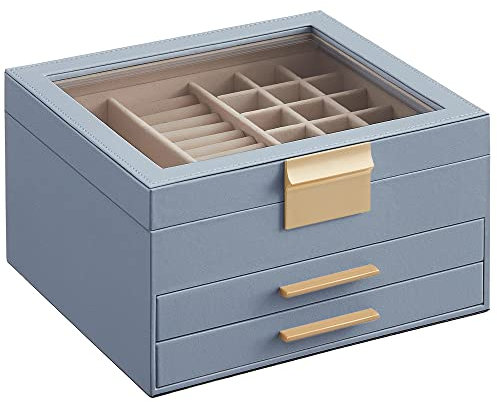 SONGMICS 3-Layer Jewellery Box Glass Lid 23.1 x 20.3 x 13.5 cm JBC239Q01