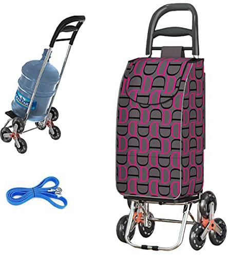 Carrito Compra Plegable de Aluminio, Carro de la Compra 6 Ruedas con Bolsa Oxford Desmontable Impermeable, para Subir Escaleras (Grey)