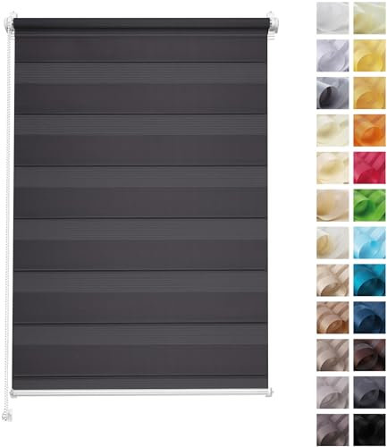 Rettika Doppelrollo ohne Bohren, klemmfix - Anthrazit, Breite: 130cm, Höhe 120 - Rollos für Fenster ohne Bohren, Fenster rollos für innen, Duo Rollo