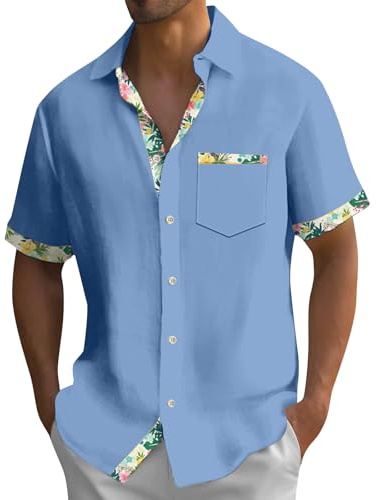 Beach Shirt Linen Shirt Linen Shirt Men Shirt Summer Boys Hawaiian Shirt Short Sleeve Shirt 3XL Casual Mens Shirts Short Sleeve Linen Shirts Men Mens Casual Shirts Linen Turquoise M