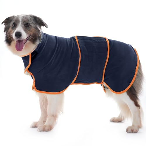 HezzLuv Dog Bathrobe Ultra Absorbent Microfibre Dog Drying Coat for Quick Drying, Soft Double Layer Robe Towel for Puppy & Adult Pets Cats Bathing, Swimming & Grooming