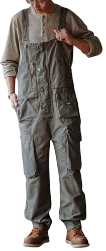 MADEPANTS Sloppy Canvas Overalls with Oversized Pockets Men's Durable Dungarees for Work