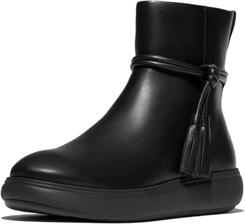 Fitflop Iq-comff - Stivaletti da donna in pelle con nappe, Tutto nero, 38 EU