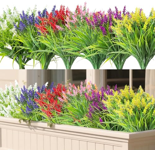 12 Pezzi Fiori Artificiali Decorazione di Lavanda per Piante Fiori Artificiali per Cimitero Finti da Esterno Resistenti Alle Intemperie,per Giardini Interni,Decorazioni Floreali da Balcone ecc