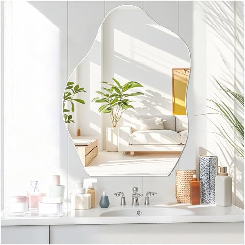 JMITHA Spiegel Asymmetrisch 45 x 60 cm Rahmenlos Glas HD Deko Spiegel Wand Badezimmerspiegel Asymmetrischer Spiegel für Badezimmer Flur Wohnzimmer Schlafzimmer
