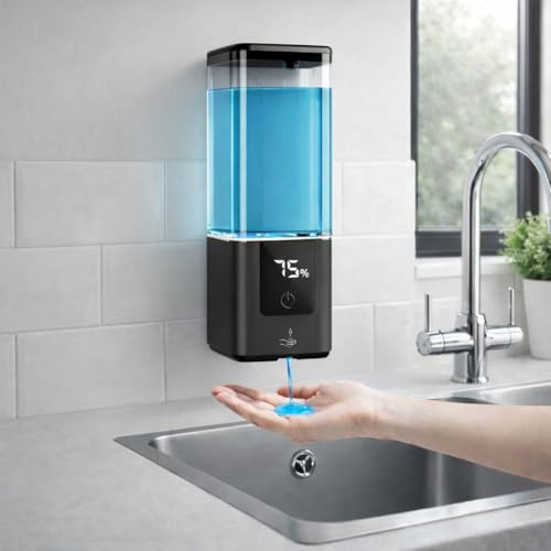 Dispensador de jabón automático de pared dispensador de jabón líquido eléctrico: 540 ml, juego de dispensador de jabón con carga USB, 5 niveles ajustables con sensor de movimiento por infrarrojos para