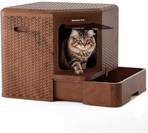 Gardner Pet Arenero Gato Cerrado con Fondo Extraíble – Diseño Estilizado para Hogar, Material PP Reciclable, Filtración Anti-Olores, Dimensiones 50x50x50 cm, Color Madera Oscura