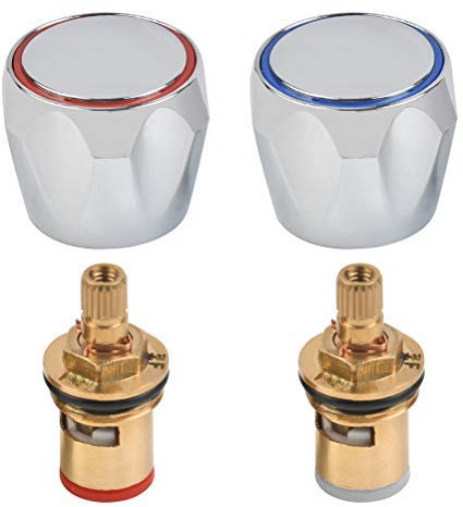 JAOMON Wasserhahn Griff Ersatz Standard Hot & Cold Tap Ventiloberteil rot und blau Top paarweise Griff wasserhahn doppelte Metall Armaturenbauteile Ventil-Oberteil Waschtischarmaturen 2*Spule 2*Griff